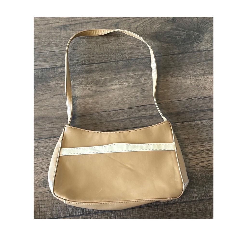 Y2K Tan & Cream Faux Leather Baguette Shoulder Bag Minimalist Zip Pocket Purse